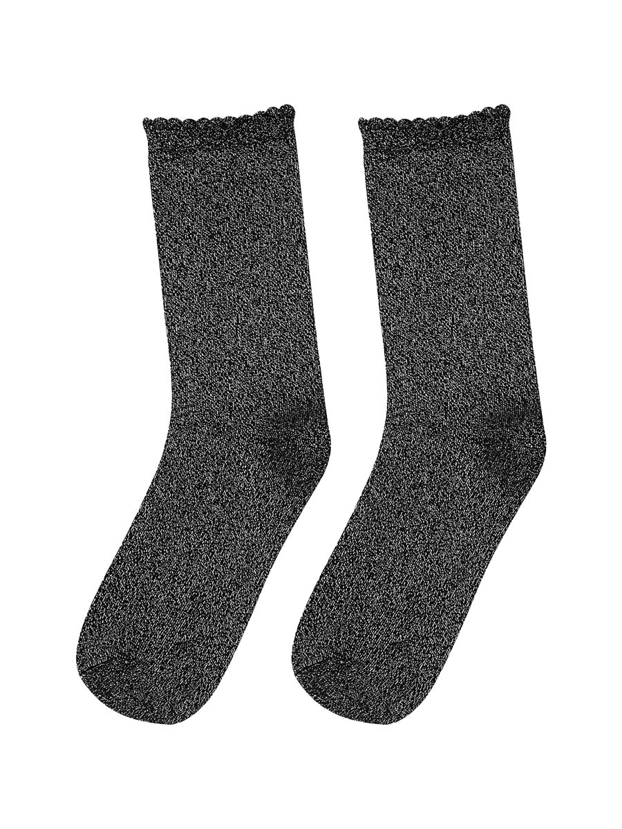 black glitter ankle socks with frilled scalloped cuffs