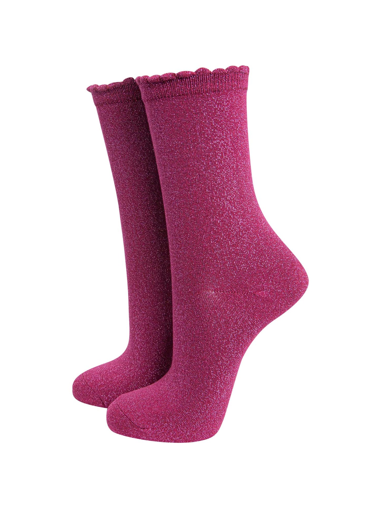 Plain Cotton Glitter Socks in Berry