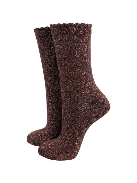 Plain-Combed-Cotton-Glitter-Socks-in-Chocolate-Brown-Mannequin
