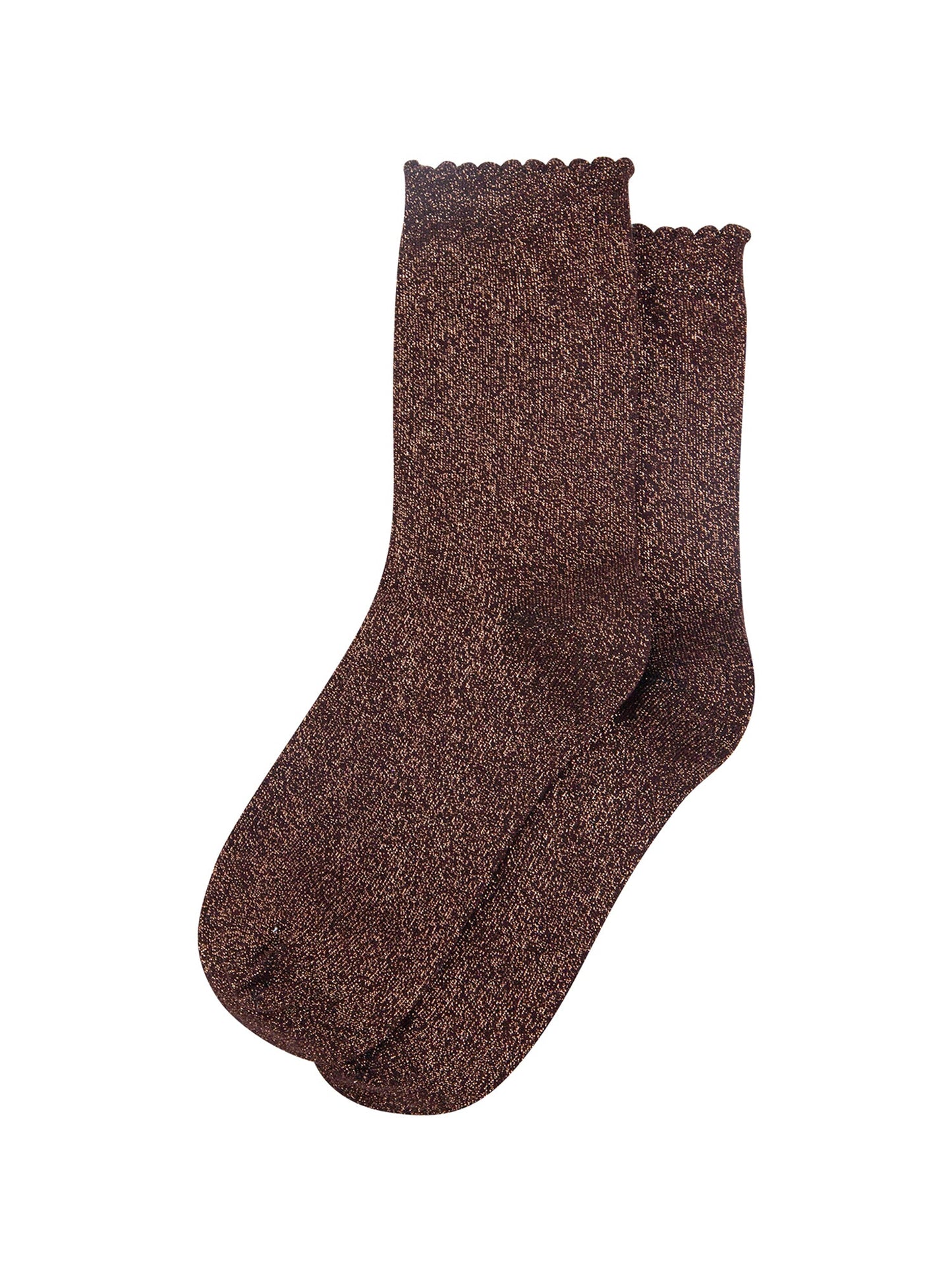 Plain-Combed-Cotton-Glitter-Socks-in-Chocolate-Brown-Lying-Flat