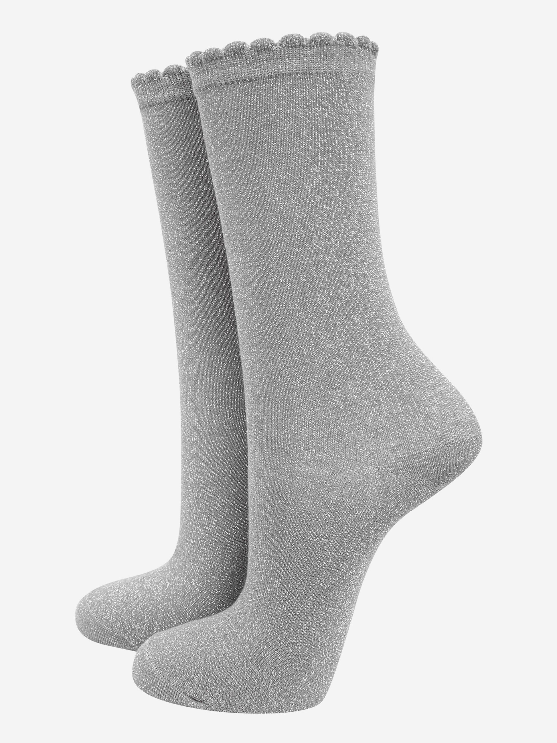 womens-glitter-socks-grey-silver-sparkle-frilly-scalloped-cuffs