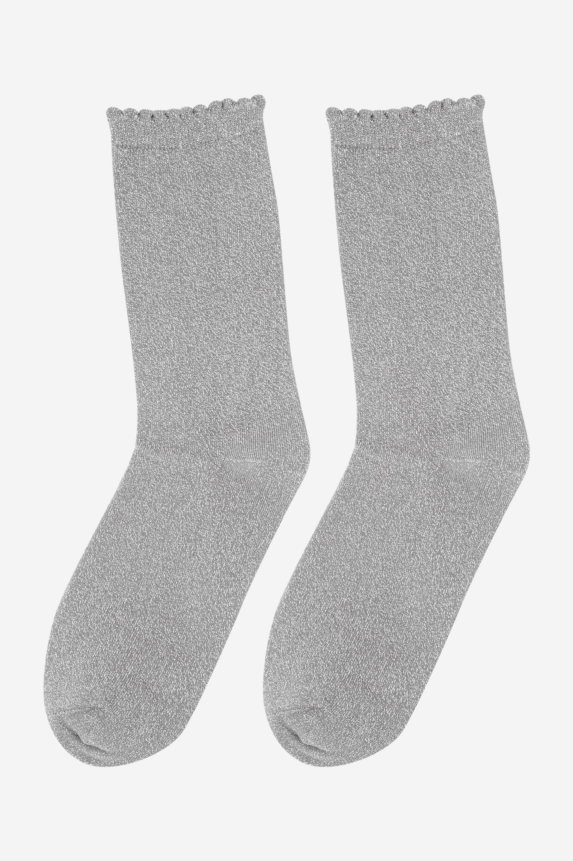 womens-glitter-socks-grey-silver-sparkle-laying-flat-sparkly-cotton
