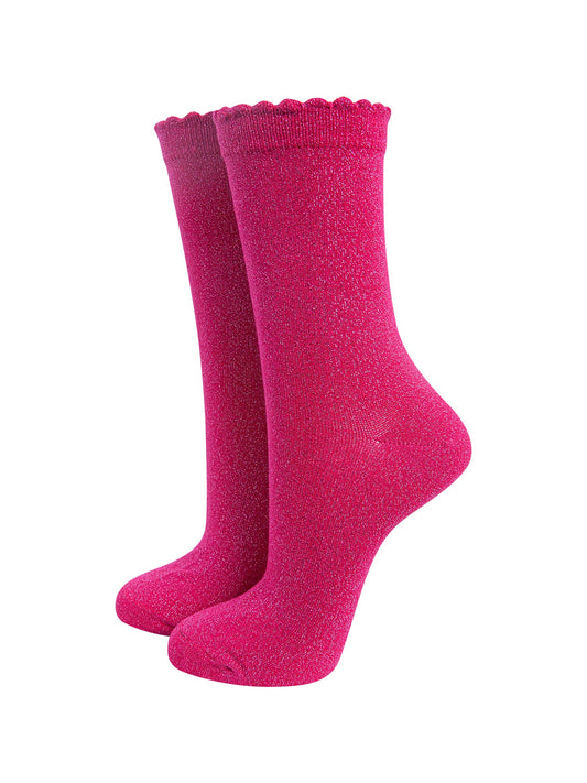 Plain-Combed-Cotton-Glitter-Socks-in-Fuchsia-Mannequin