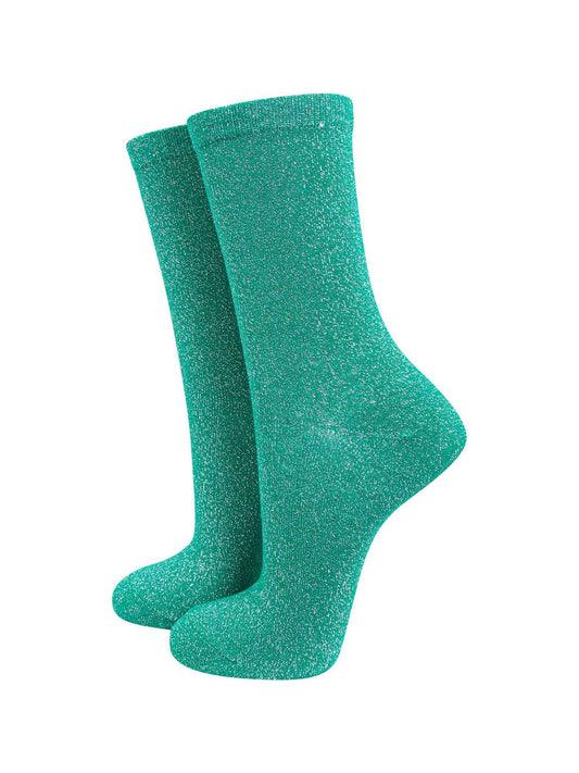 green ankle socks with all over silver glitter shimmer