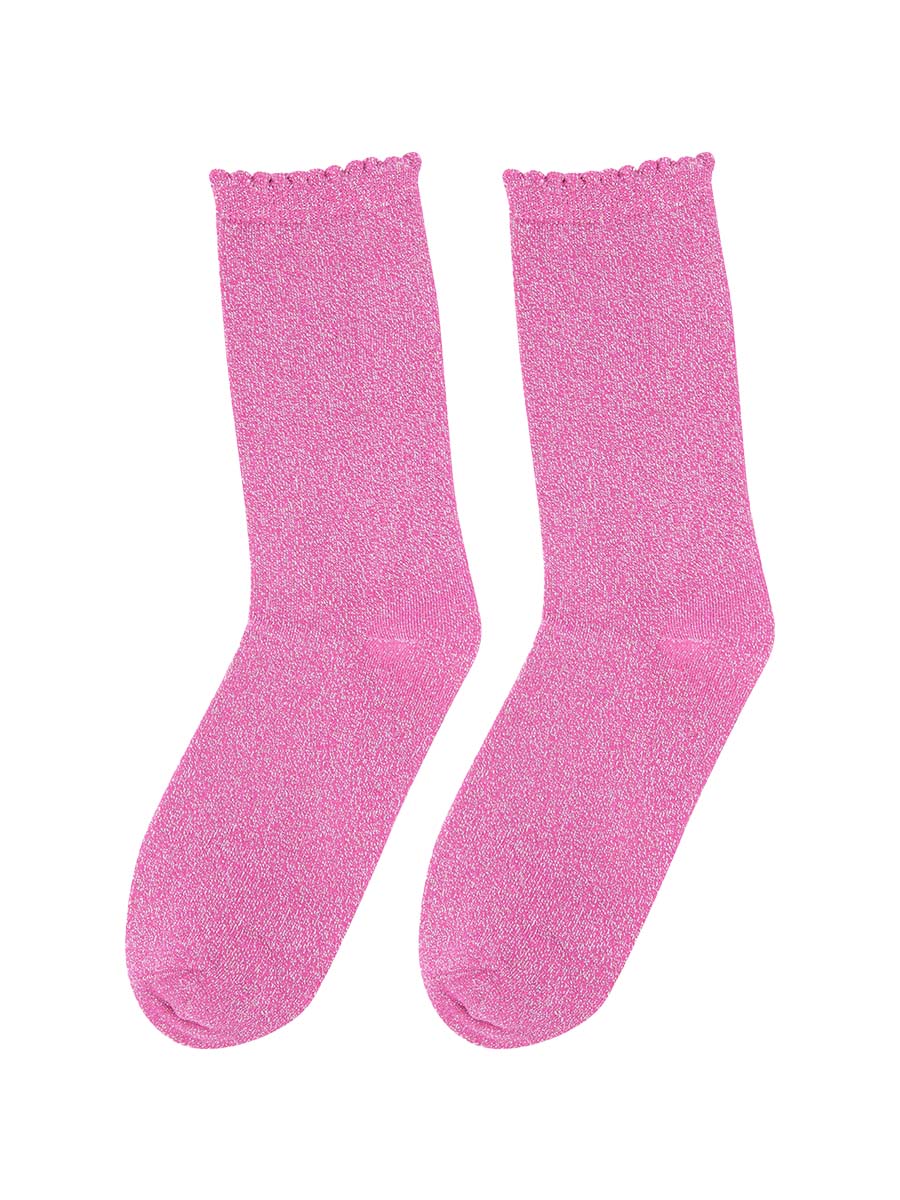 pink sparkly glitter socks with scalloped cuffs and an all over shimmer