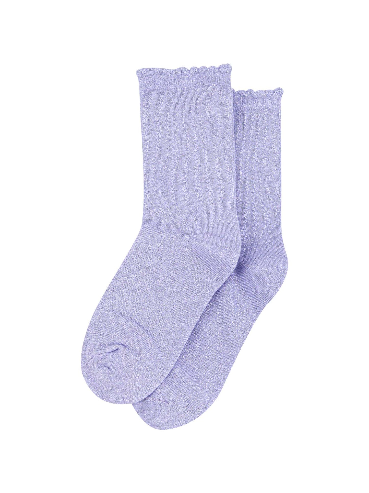 lilac sparkly glitter socks with scalloped cuffs and an all over shimmer