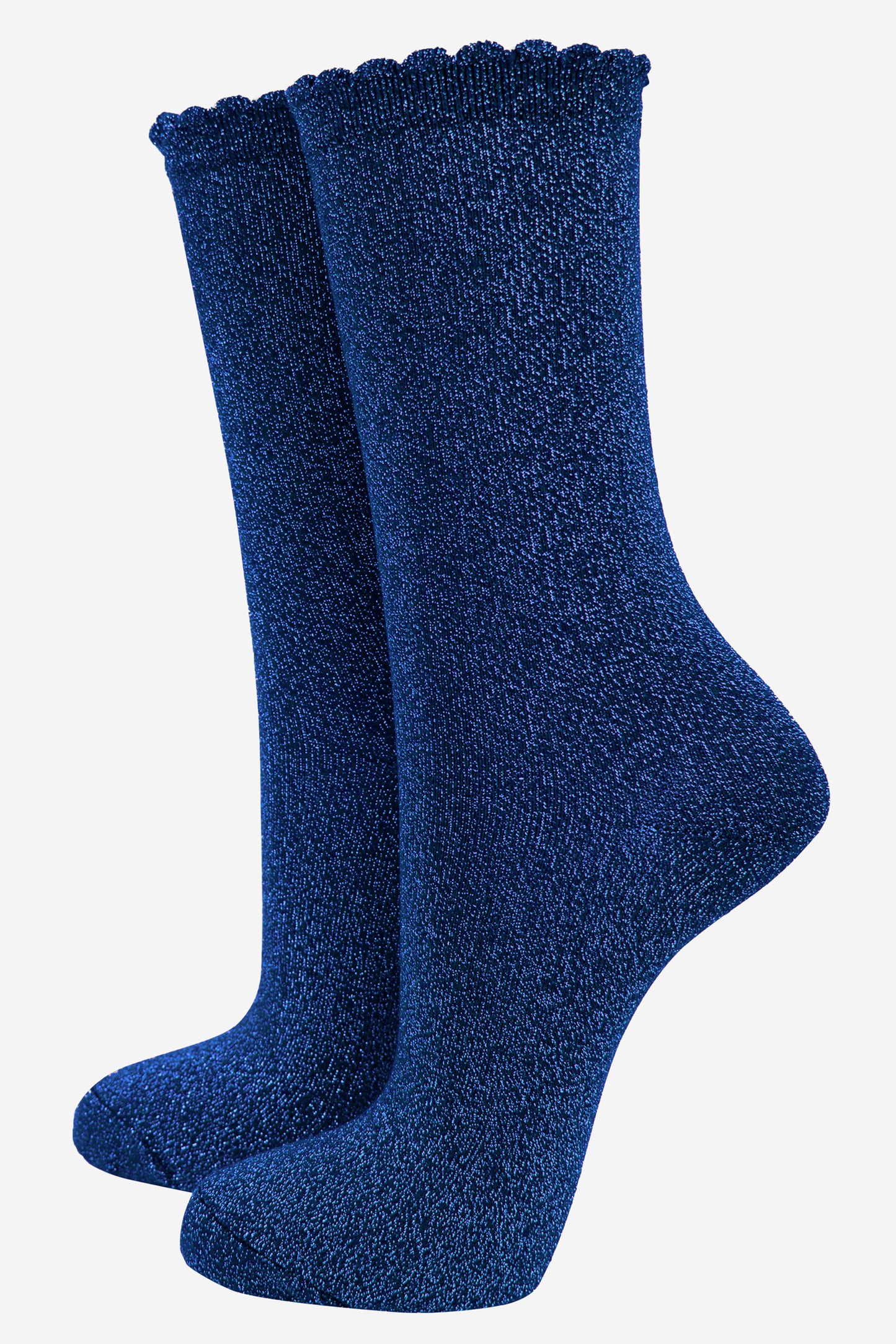 deep blue sparkly ankle socks with an all over glitter shimmer