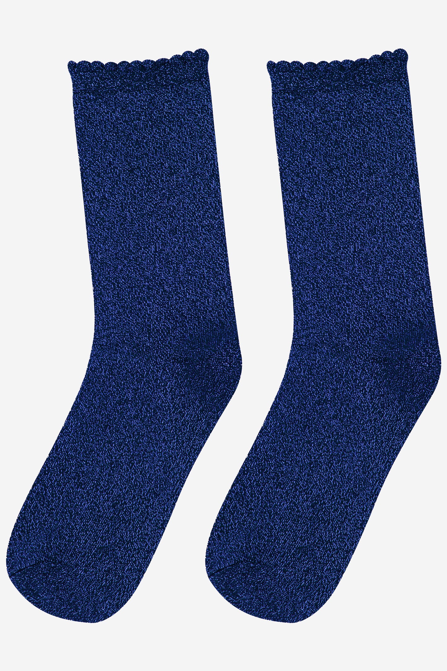 dark blue sparkly socks with scalloped cuffs