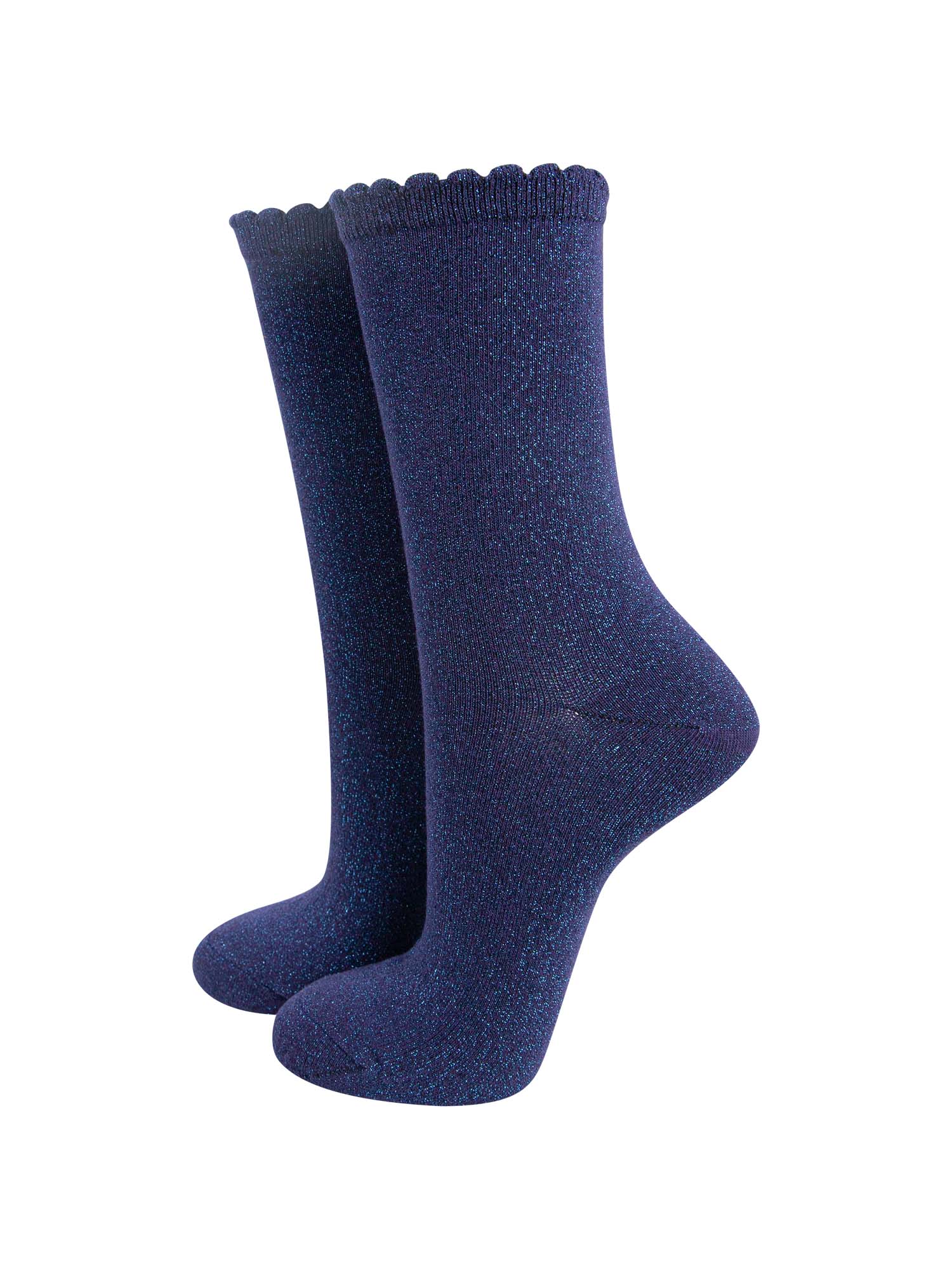 deep blue sparkly ankle socks with an all over glitter shimmer