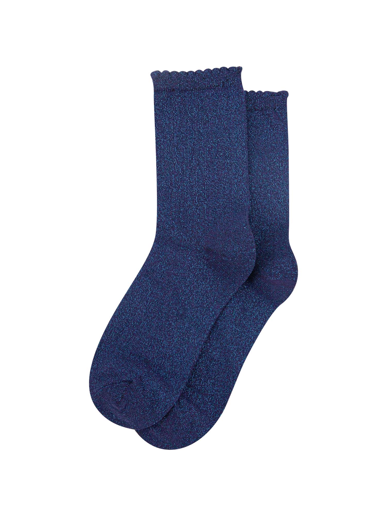 dark blue sparkly socks with scalloped cuffs
