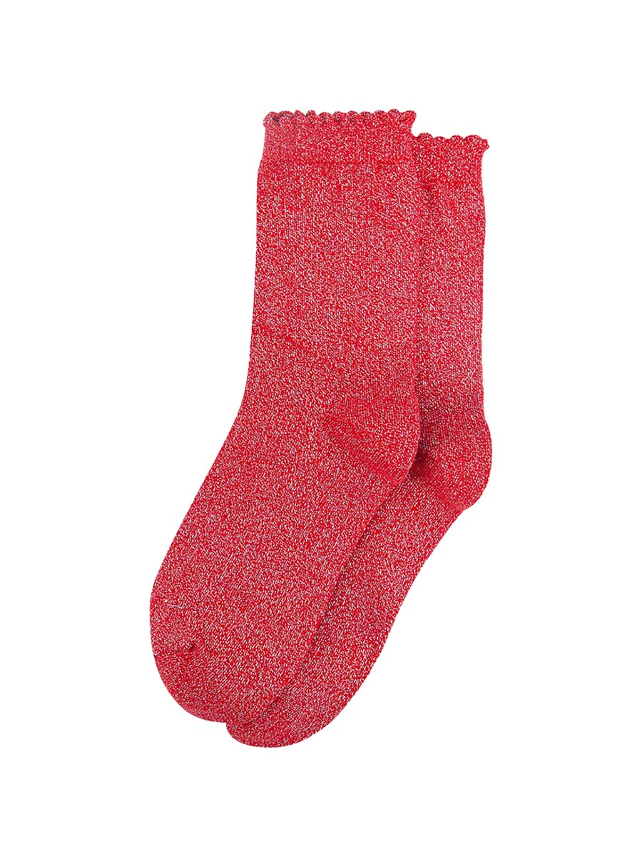 Plain-Combed-Cotton-Glitter-Socks-in-Red-Lying-Flat