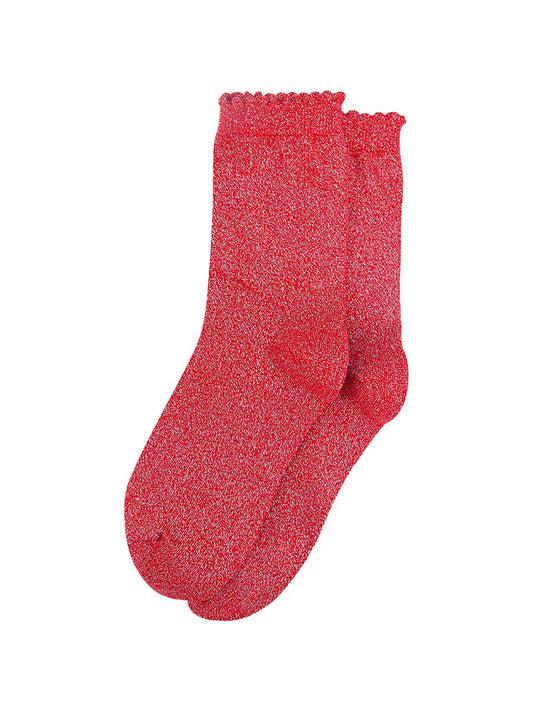 Plain-Combed-Cotton-Glitter-Socks-in-Red-Lying-Flat