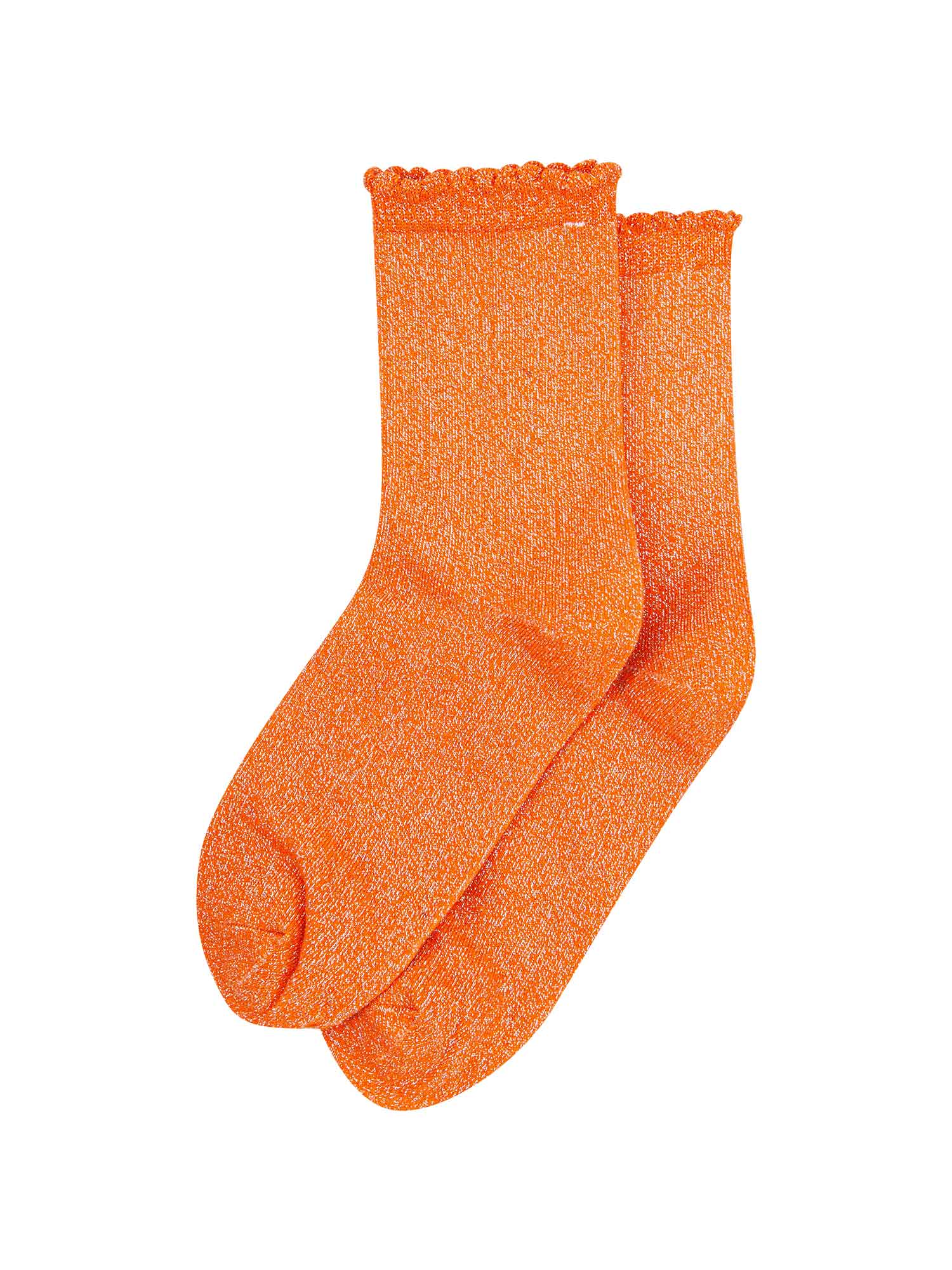 orange sparkly glitter socks with scalloped cuffs and an all over shimmer