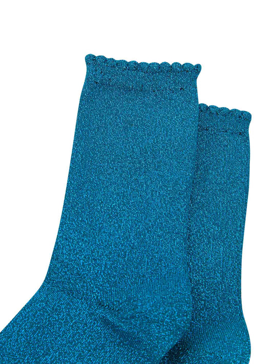 Plain Cotton Glitter Socks in Teal