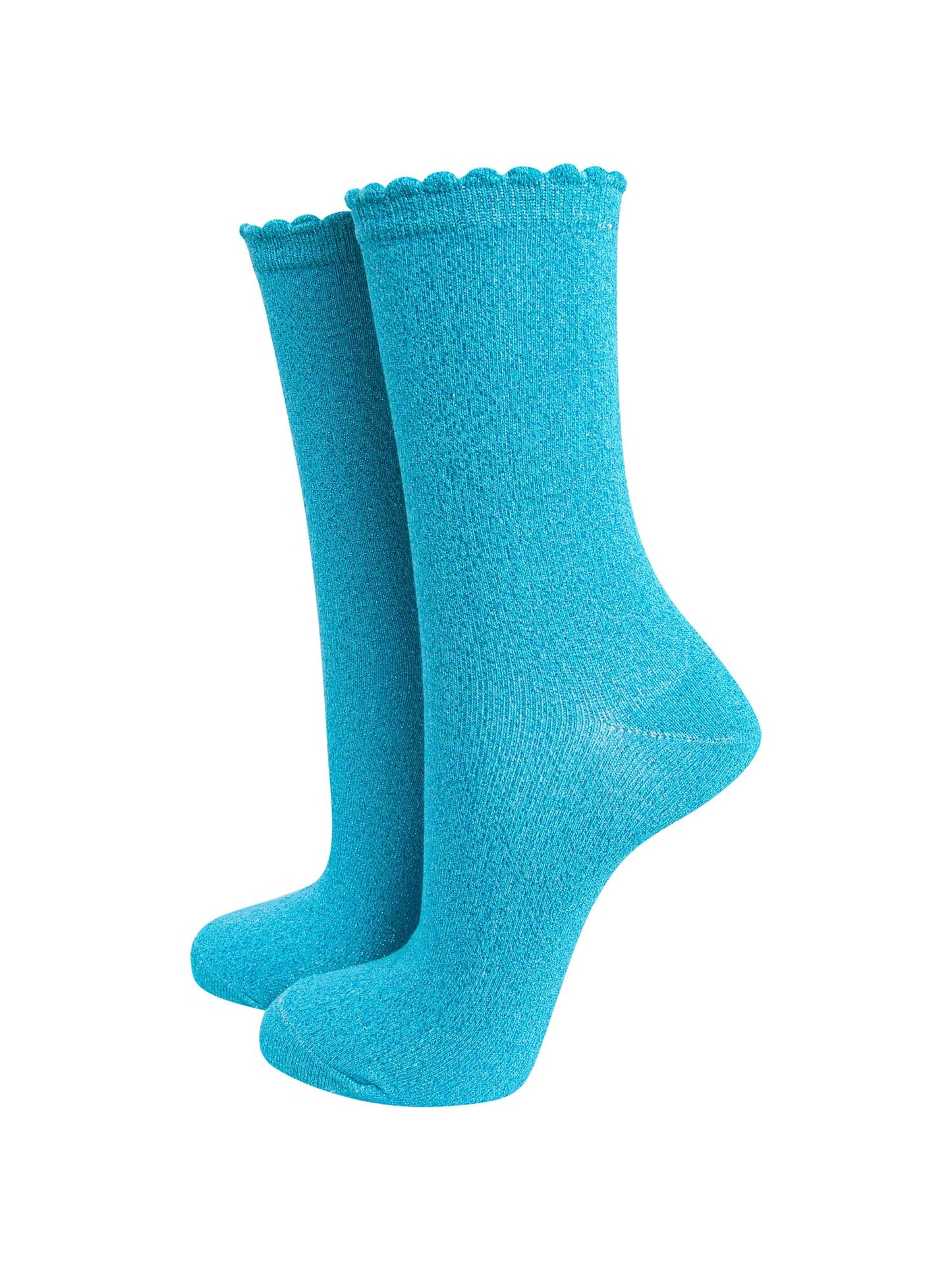 turquoise ankle socks with an all over sparkly glitter shimmer