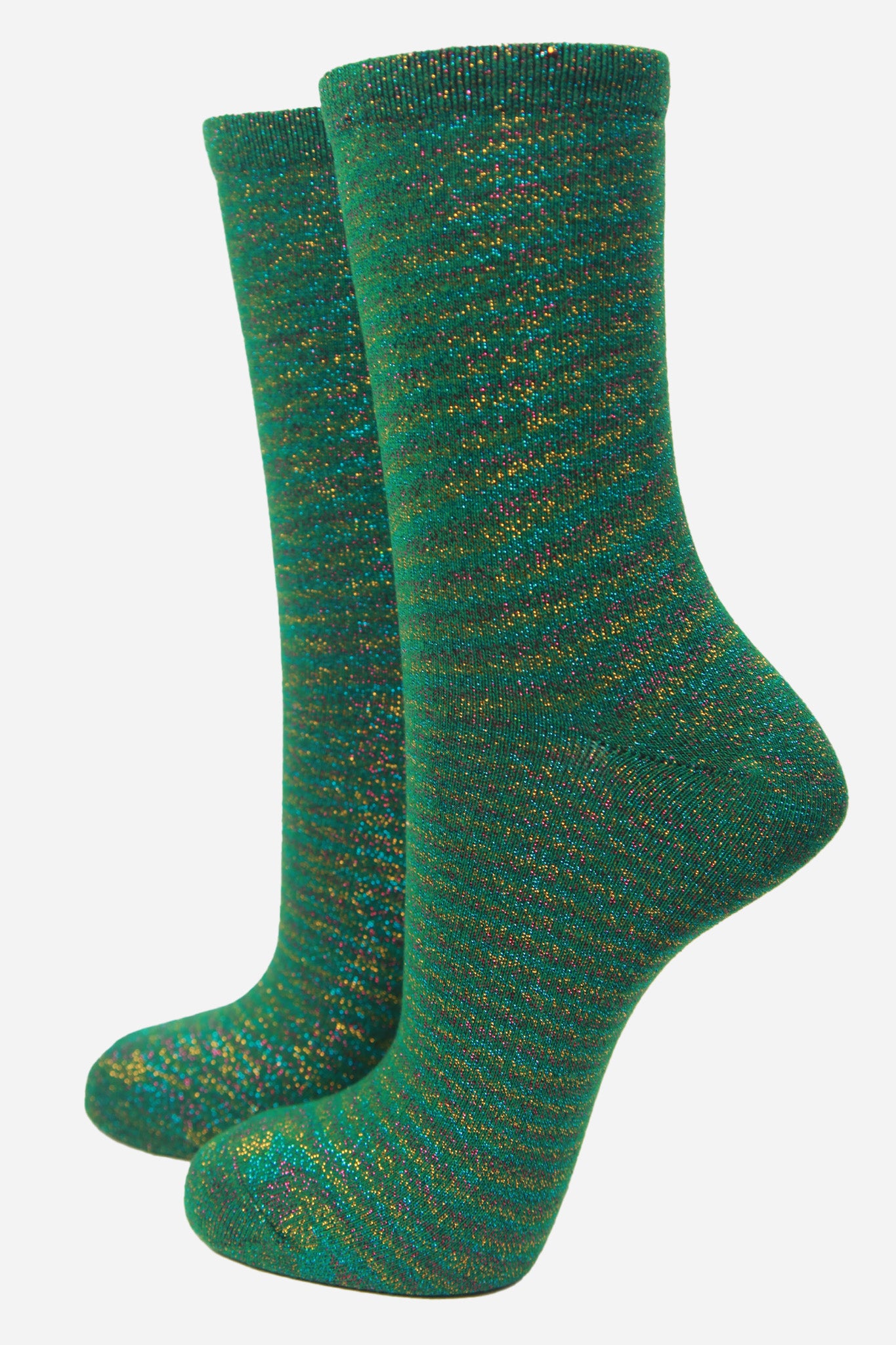 Women's Glitter Ankle Socks Rainbow Sparkly Shimmer Green