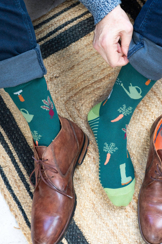 Men's Bamboo Socks - Forest Green/Green, Gardening