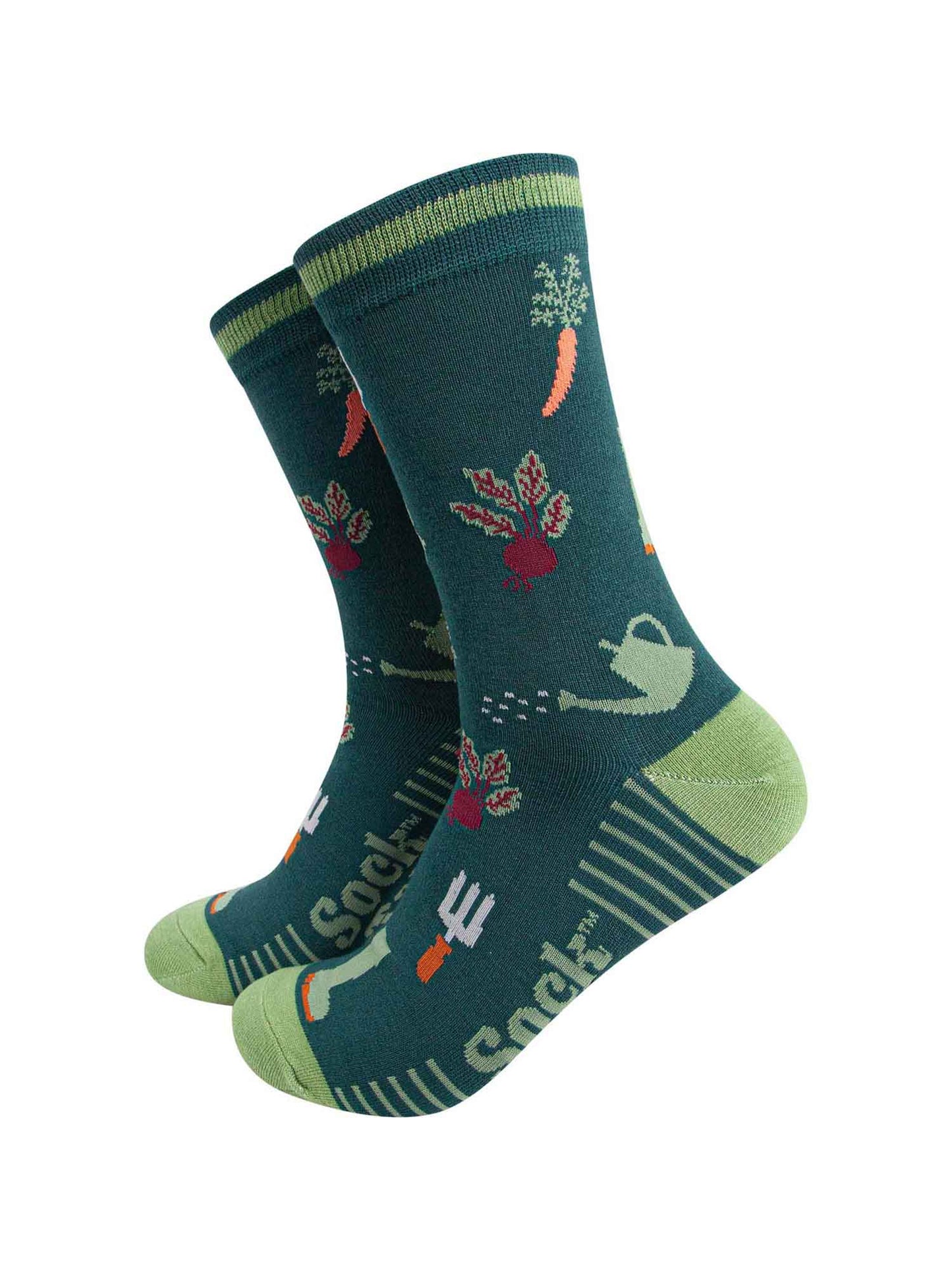 mens-bamboo-socks-forest-green-green-gardening-vegetables