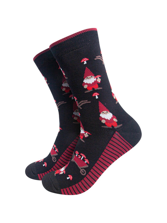 Gnome-&-Toadstool-Men's-Bamboo-Socks-in-Black-On-Mannequin