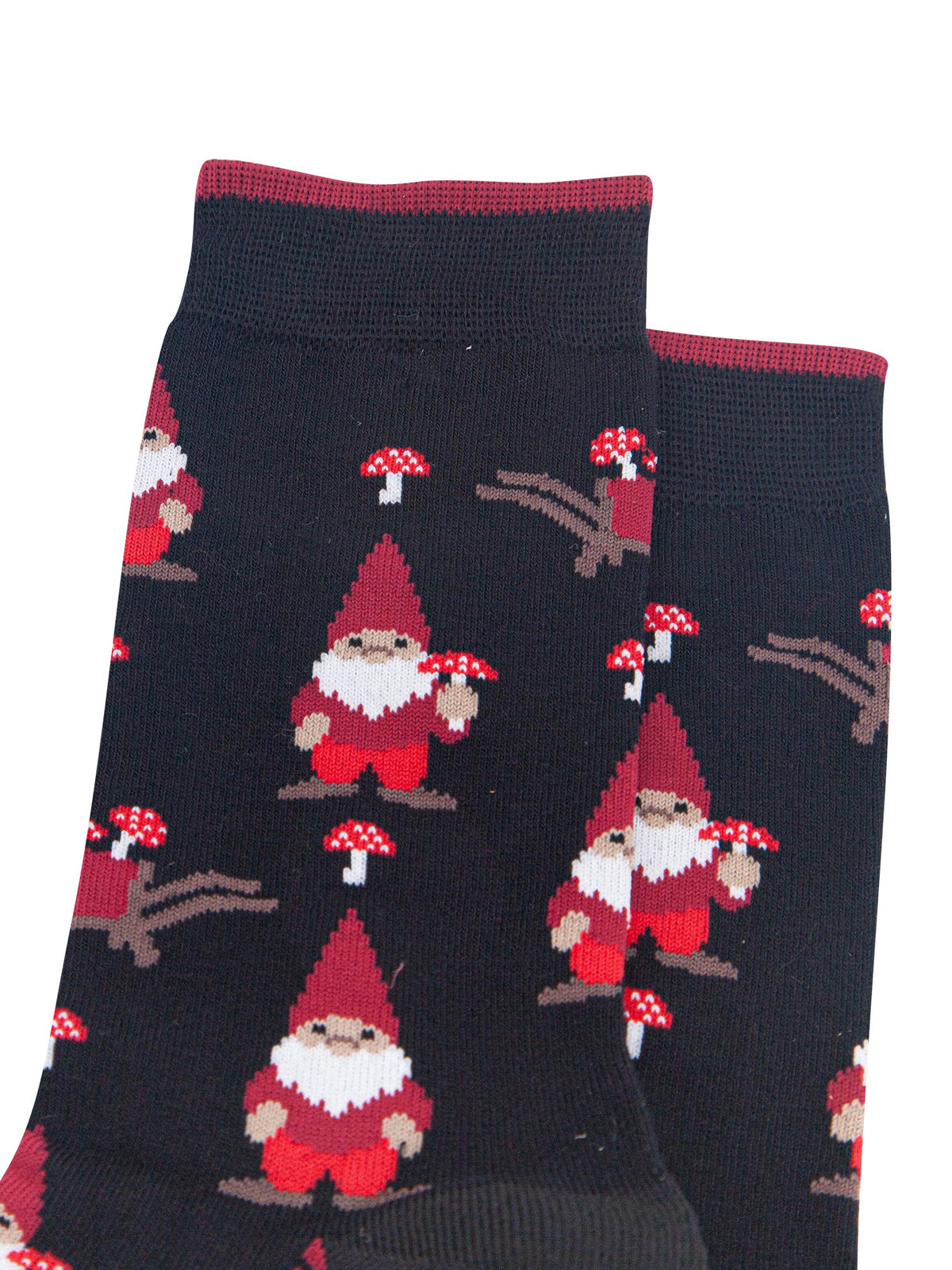 Gnome-&-Toadstool-Men's-Bamboo-Socks-in-Black-Close-Up