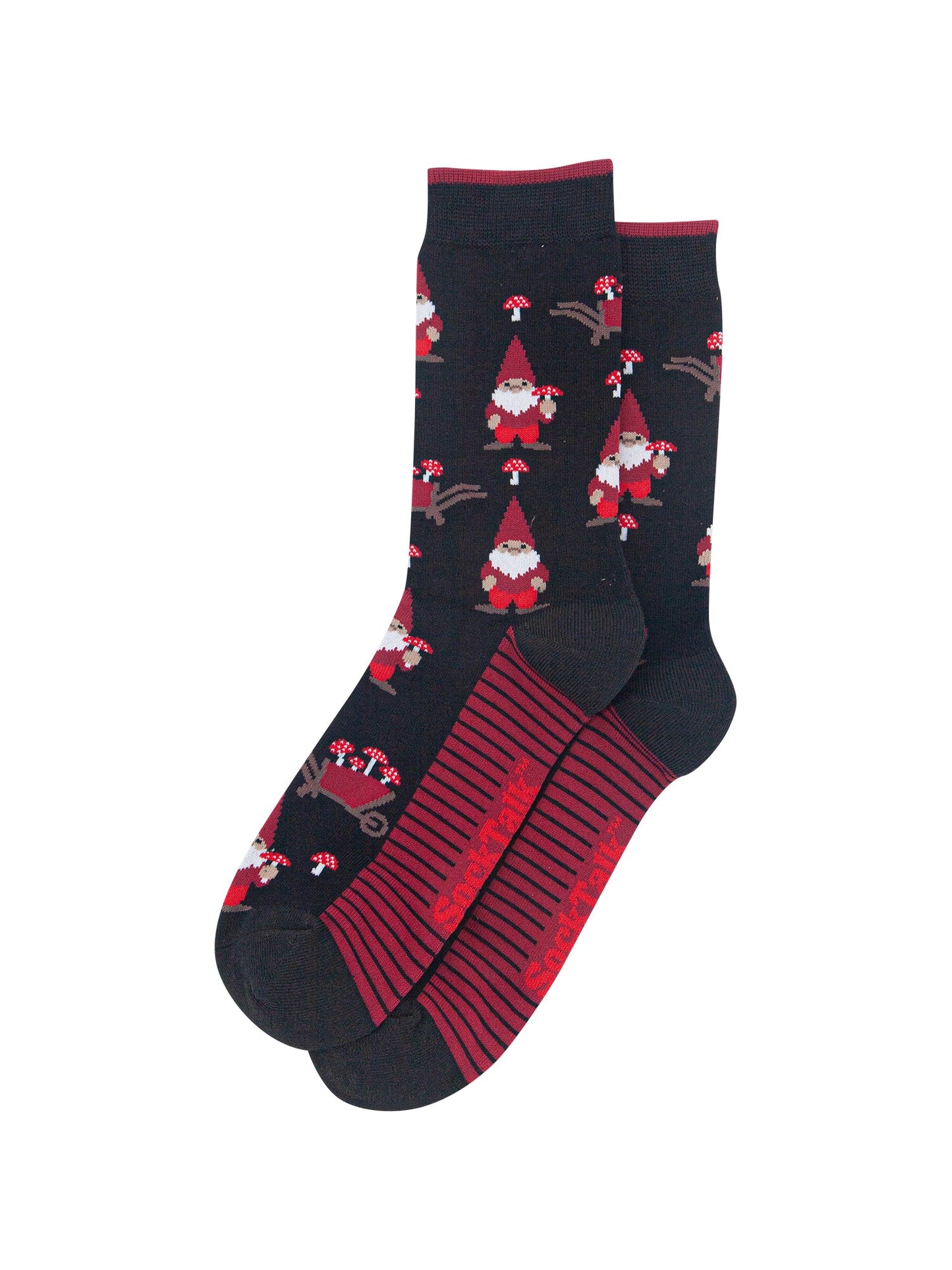 Gnome-&-Toadstool-Men's-Bamboo-Socks-in-Black-Laid-Flat