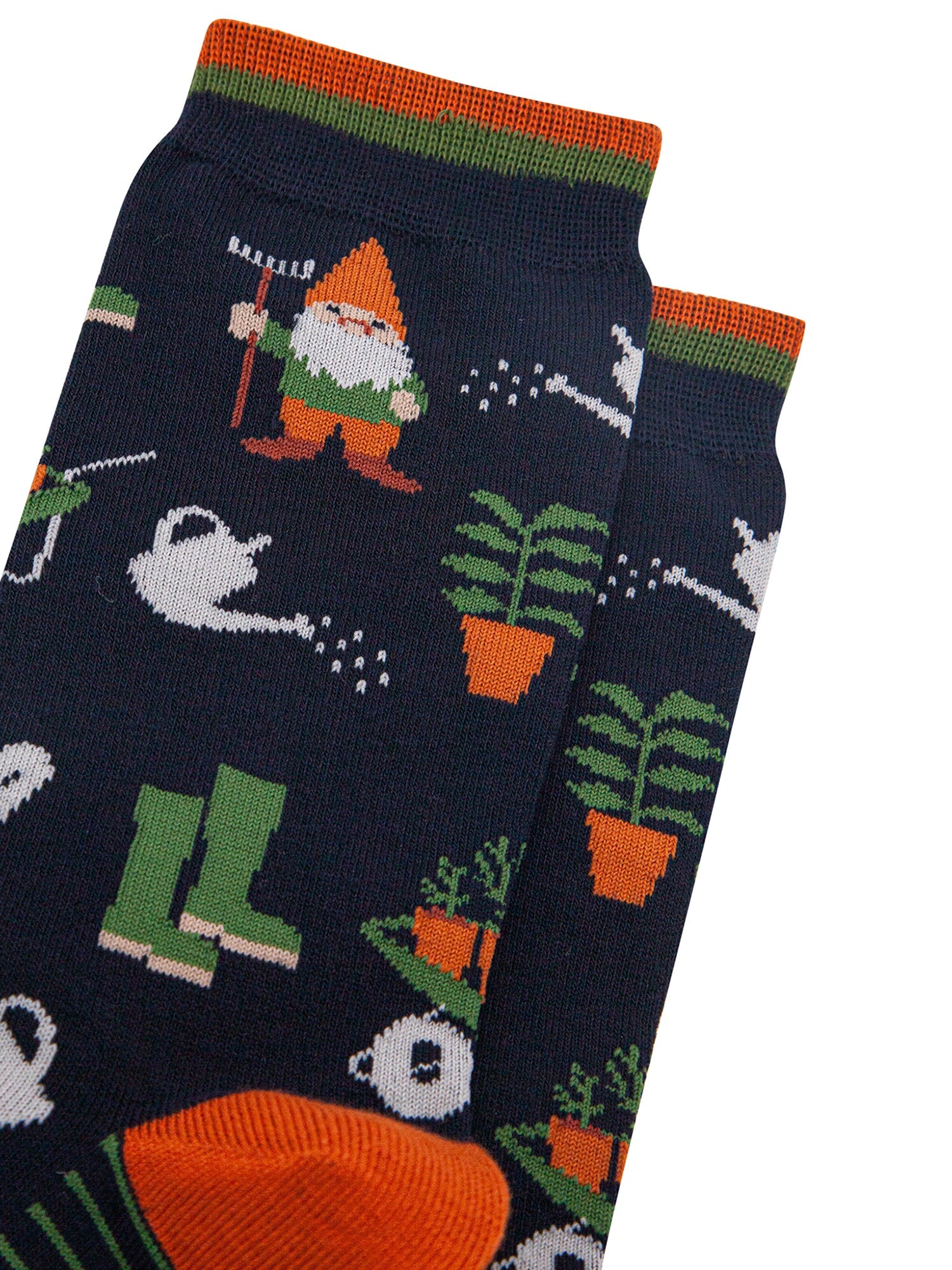 Garden-Gnomes-Bamboo-Socks-in-Navy-Blue-Closeup