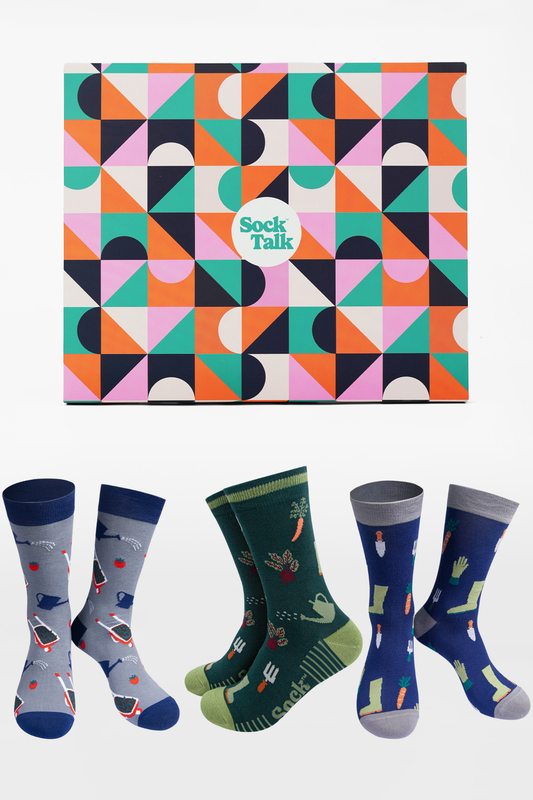 Men's Bamboo Crew Socks Trio Gift Set - Navy Blue/Green, Gardening