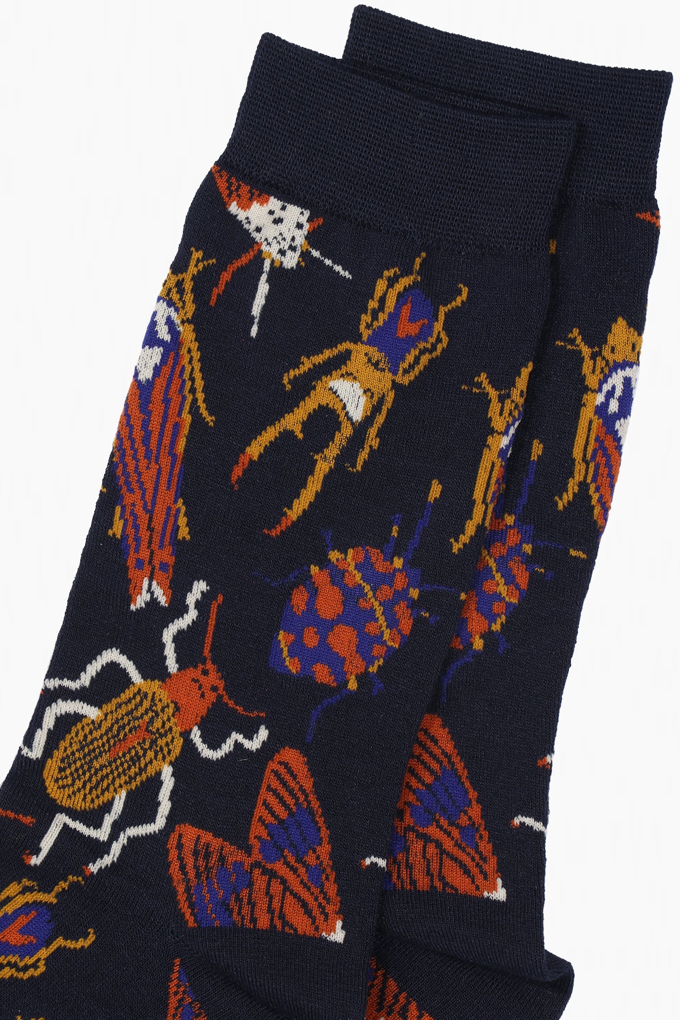 close up of the insect print pattern on the mens bamboo socks