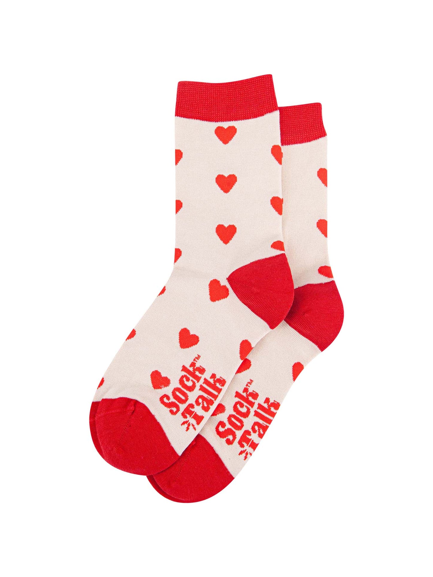 cream, red ankle socks with red love hearts