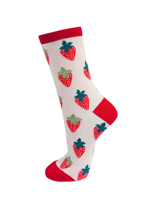 Strawberry Bamboo Socks in Cream/Red