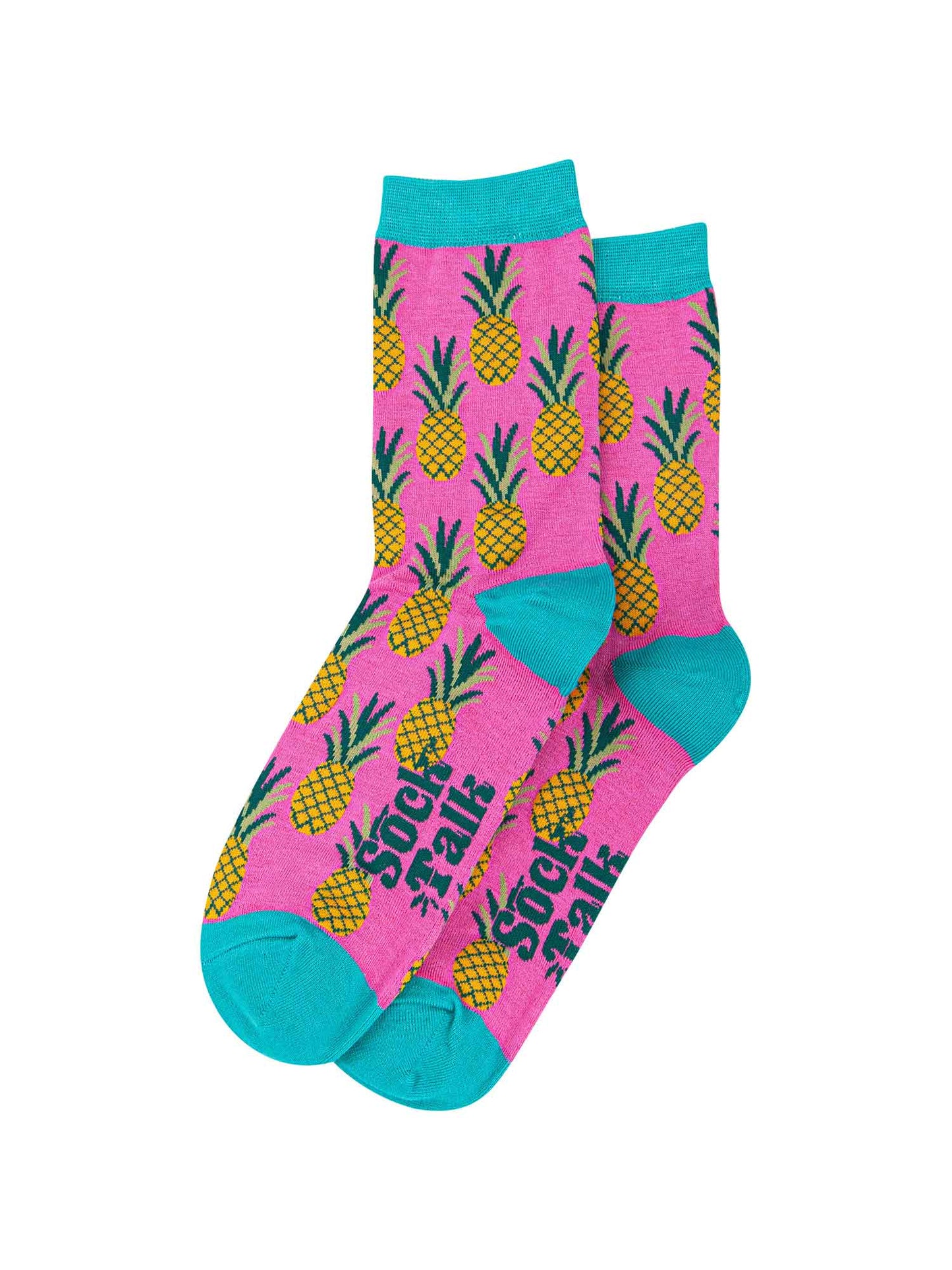 pink, blue, yellow pineapple fruit ankle socks