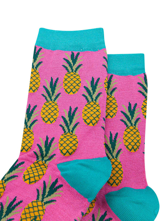 pink, blue, yellow pineapple fruit ankle socks