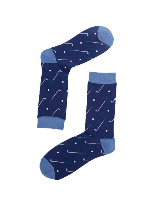 blue bamboo socks with golf clubs