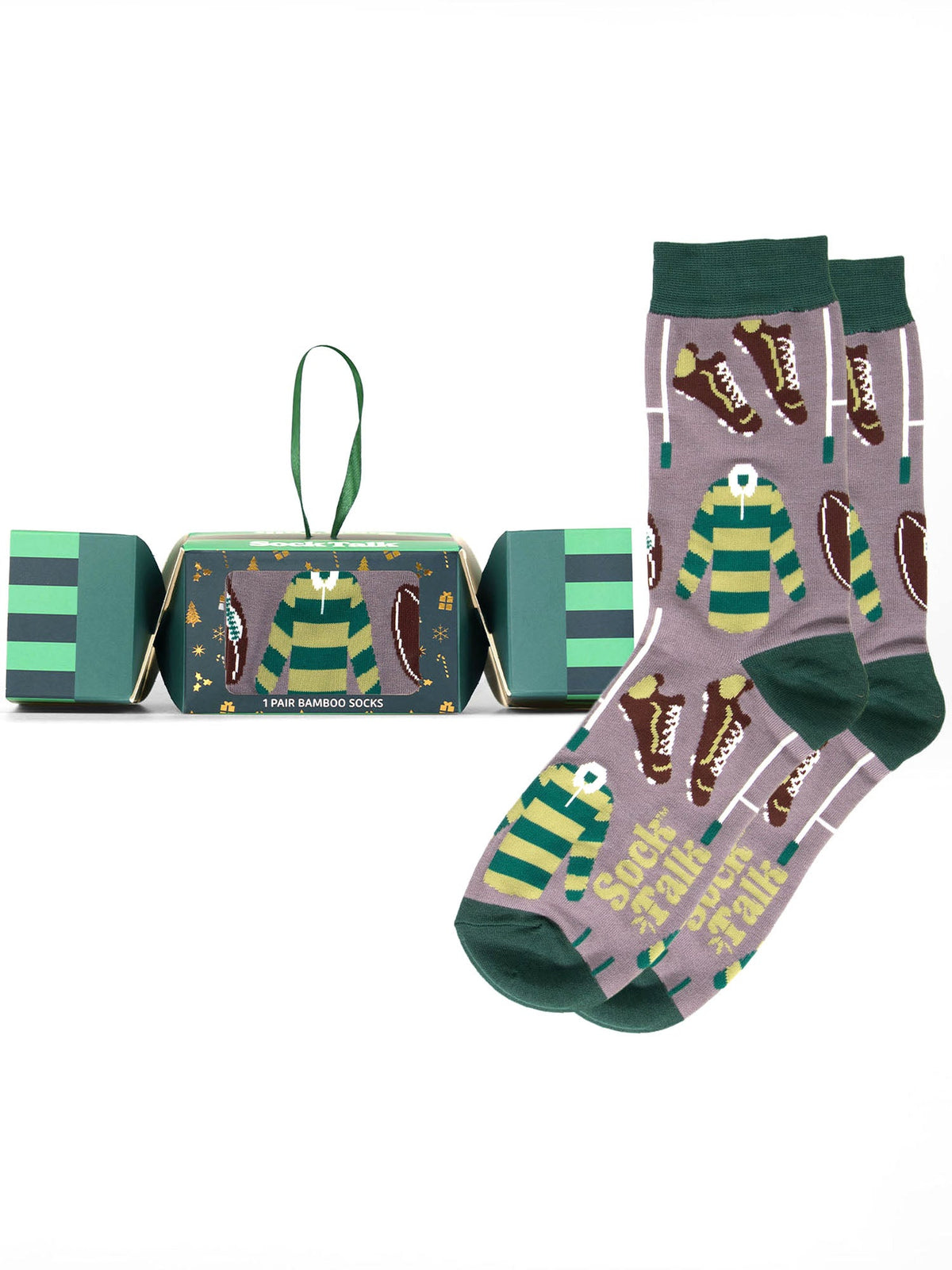 Rugby-Bamboo-Crew-Socks-Christmas-Cracker-Gift-Box-in-Grey/Green
