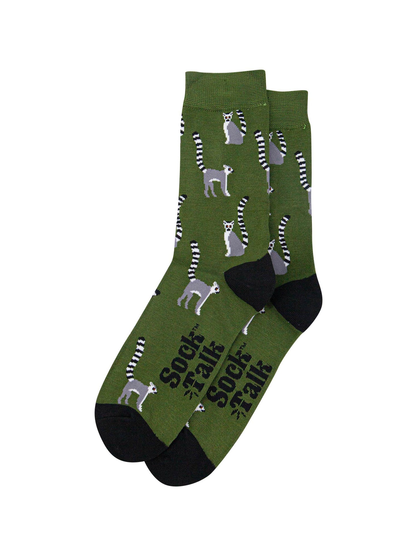 mens-bamboo-socks-dark-green-black-lemur-laying-flat