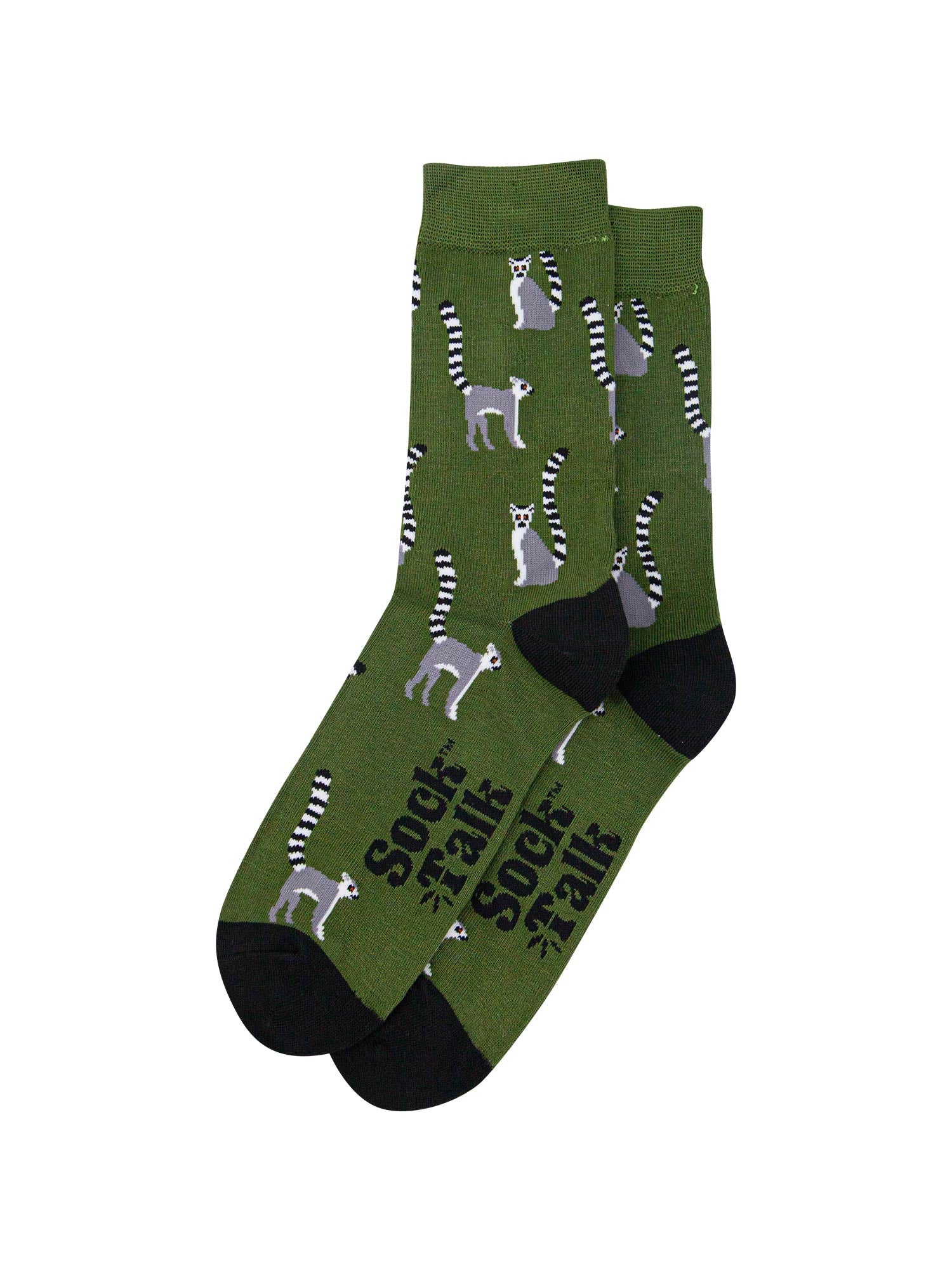 mens-bamboo-socks-dark-green-black-lemur-laying-flat