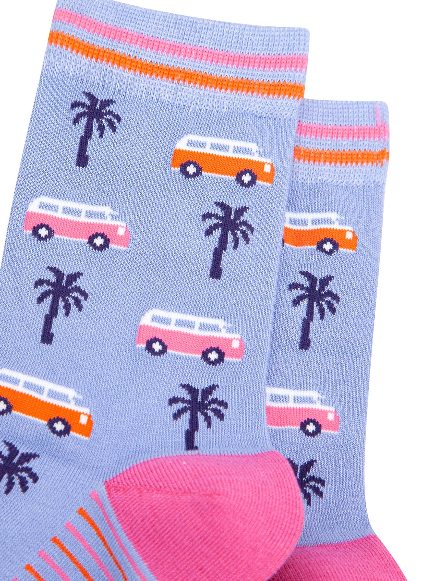 Campervans-Palm-Trees-Bamboo-Socks-in-Blue-Close-Up