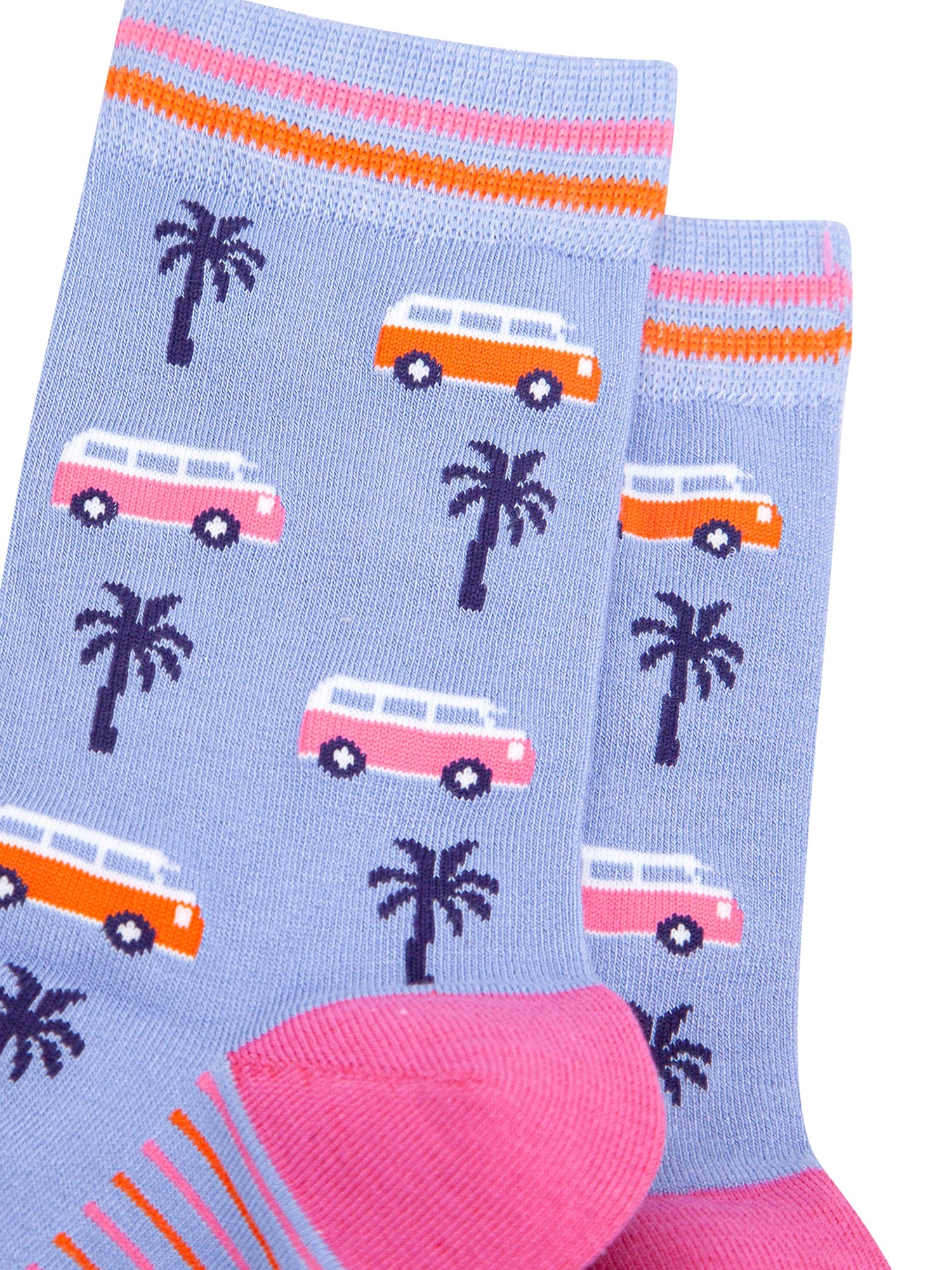 Campervans-Palm-Trees-Bamboo-Socks-in-Blue-Close-Up
