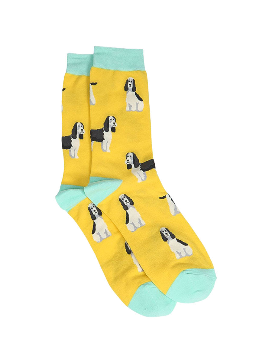 yellow, green dress socks with spaniels