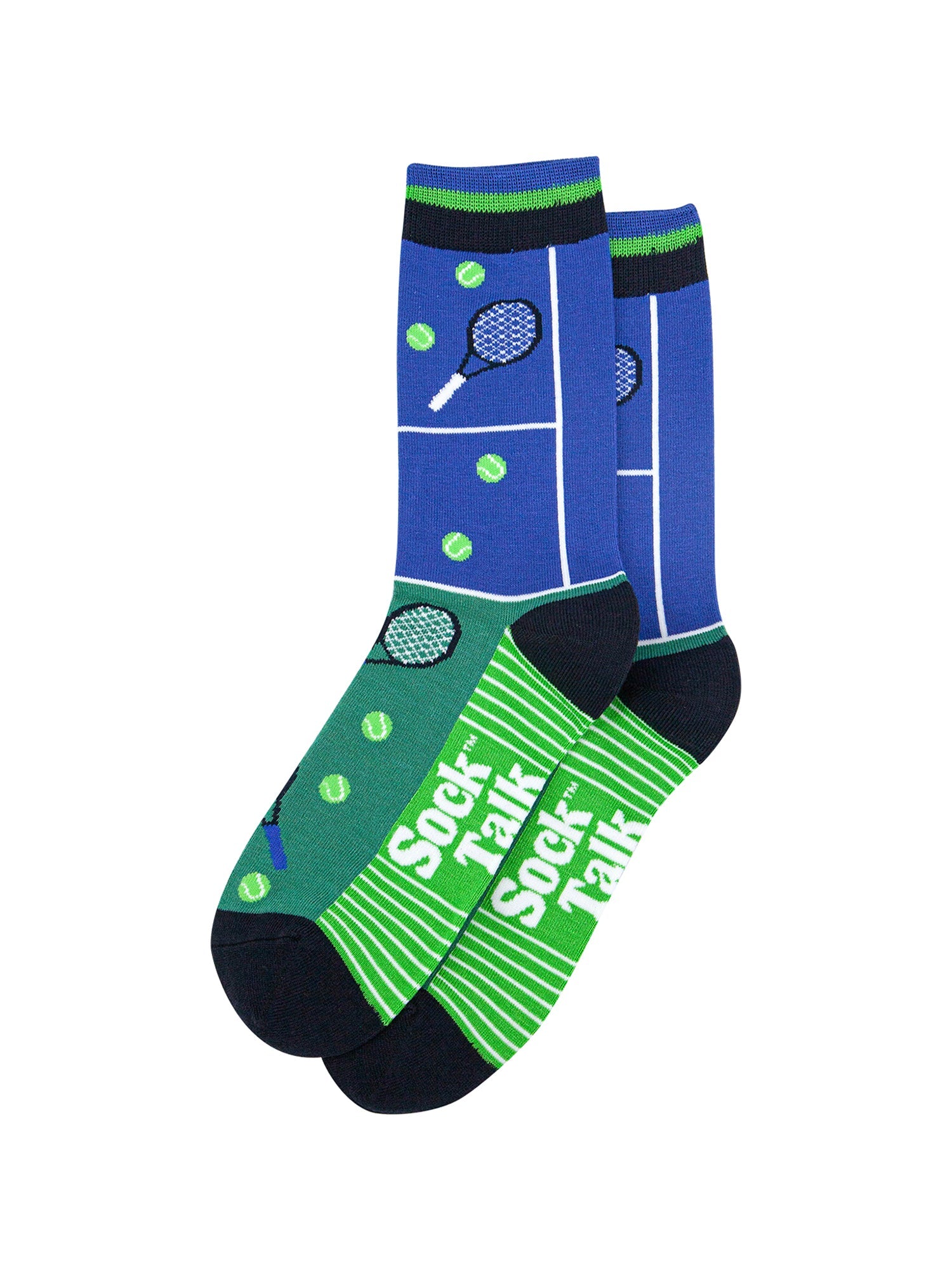 Tennis-Court-Bamboo-Socks-in-Blue/Green-Lying-Flat