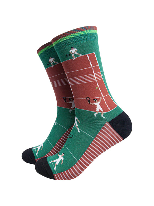 Tennis-Court-Men's-Bamboo-Socks-in-Green-On-Mannequin