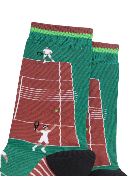 Tennis-Court-Men's-Bamboo-Socks-in-Green-Close-Up