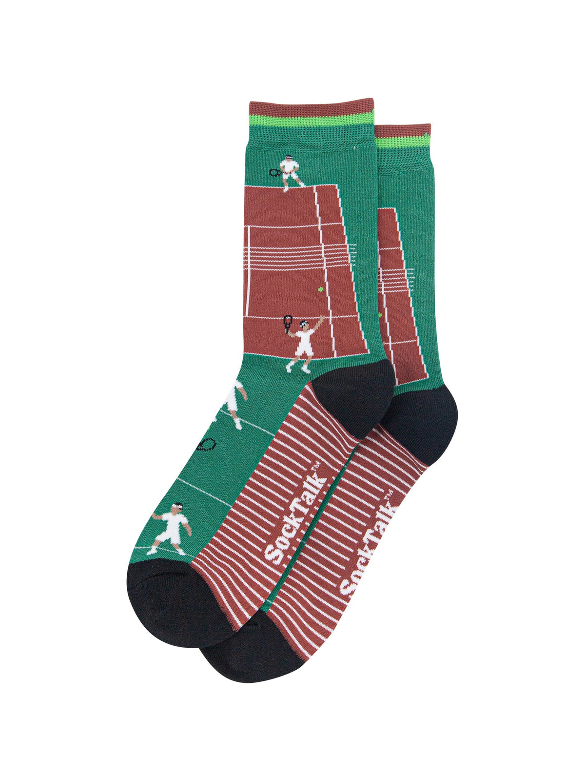 Tennis-Court-Men's-Bamboo-Socks-in-Green-Laid-Flat