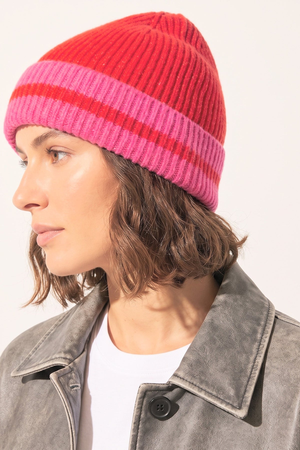 Striped-Beanie-Hat-in-Red/Hot-Pink