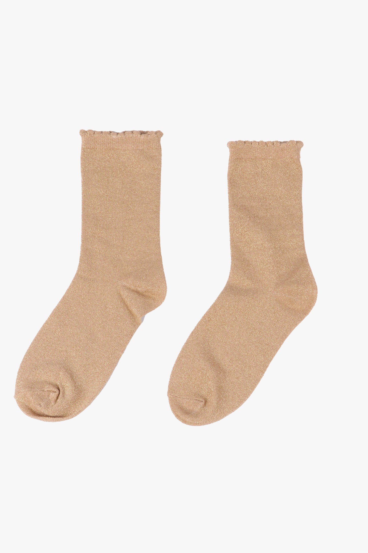 Cotton Glitter Socks with Scalloped Cuff Gold