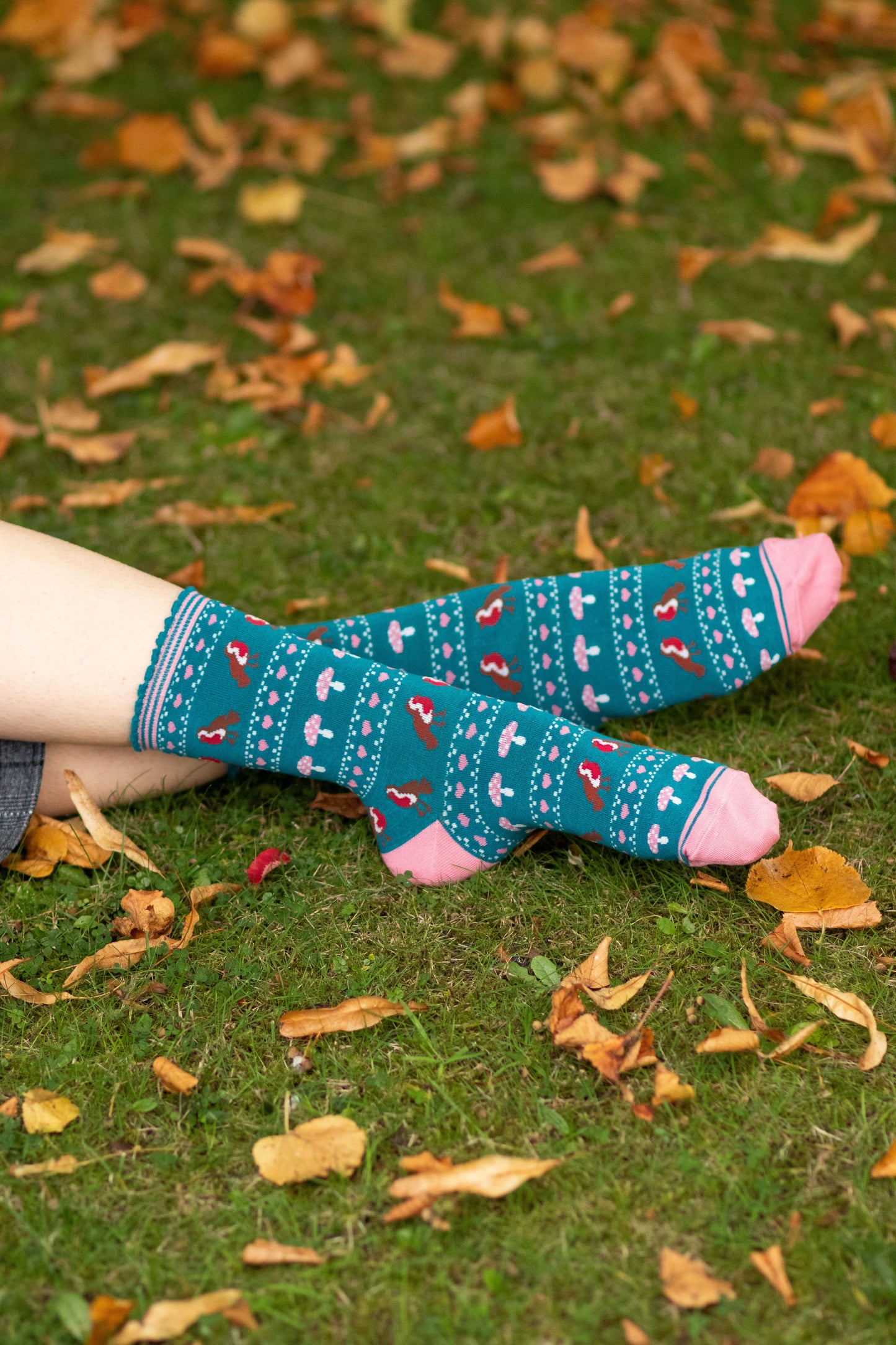 Women's Bamboo Socks - Teal/Pink, Robin Fair Isle