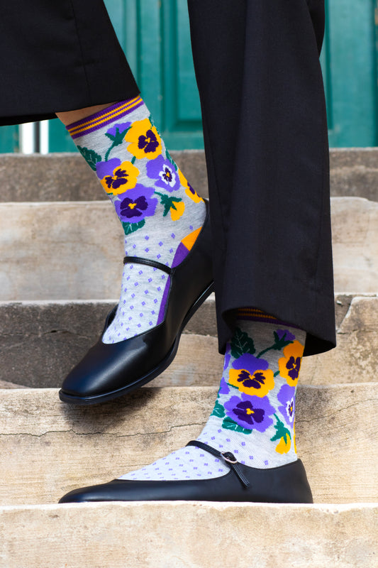 Women's Pansy Floral Print Bamboo Socks