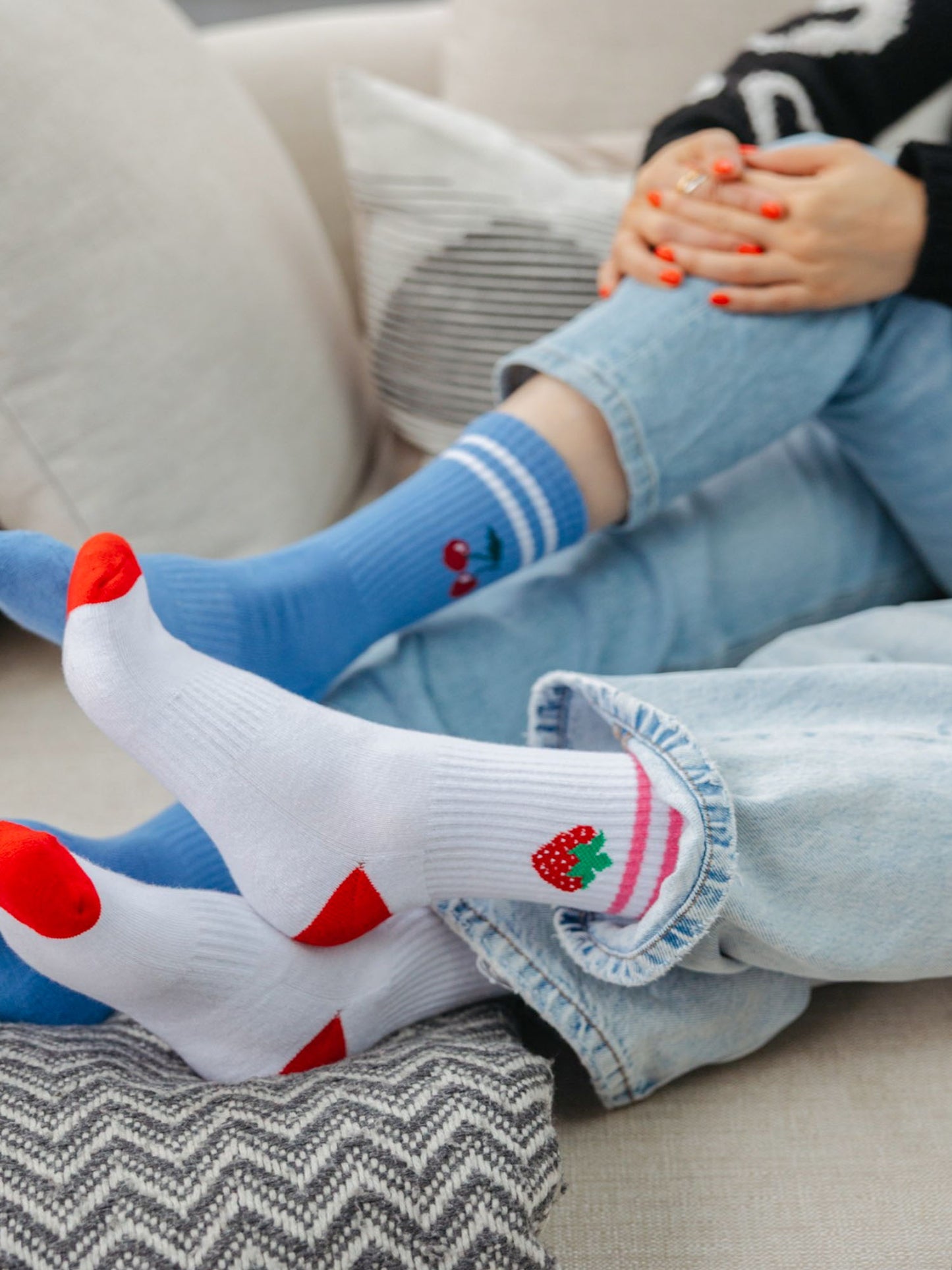 Cherry-Combed-Cotton-Sports-Socks-in-Blue-Strawberry-Combed-Cotton-Sports-Socks-in-White