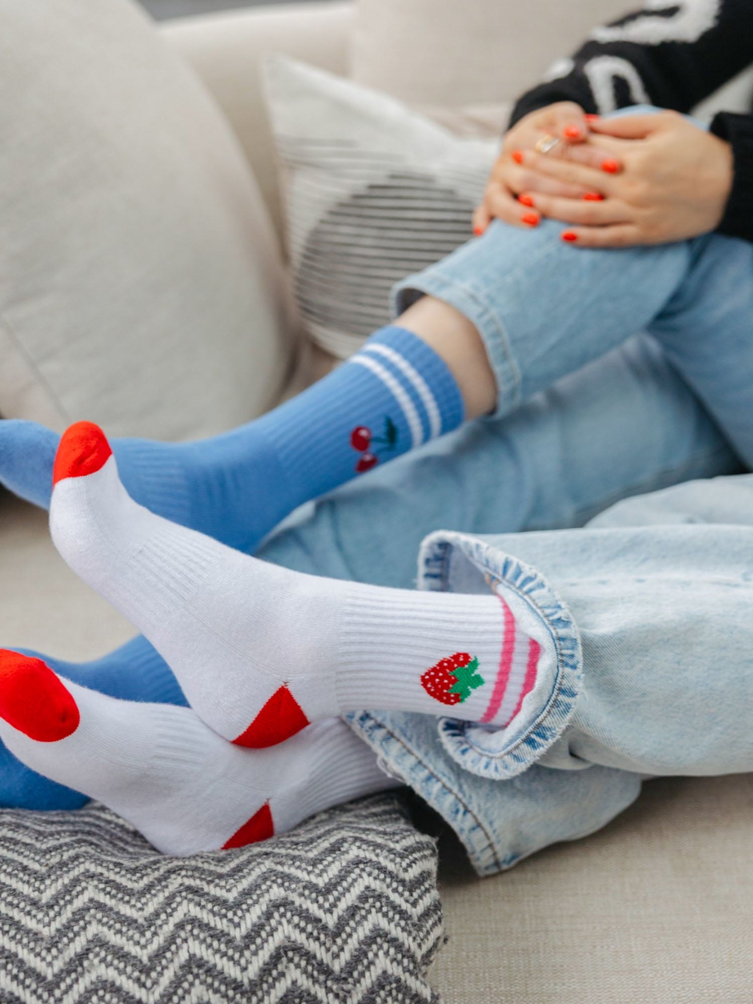 Cherry-Combed-Cotton-Sports-Socks-in-Blue-Strawberry-Combed-Cotton-Sports-Socks-in-White