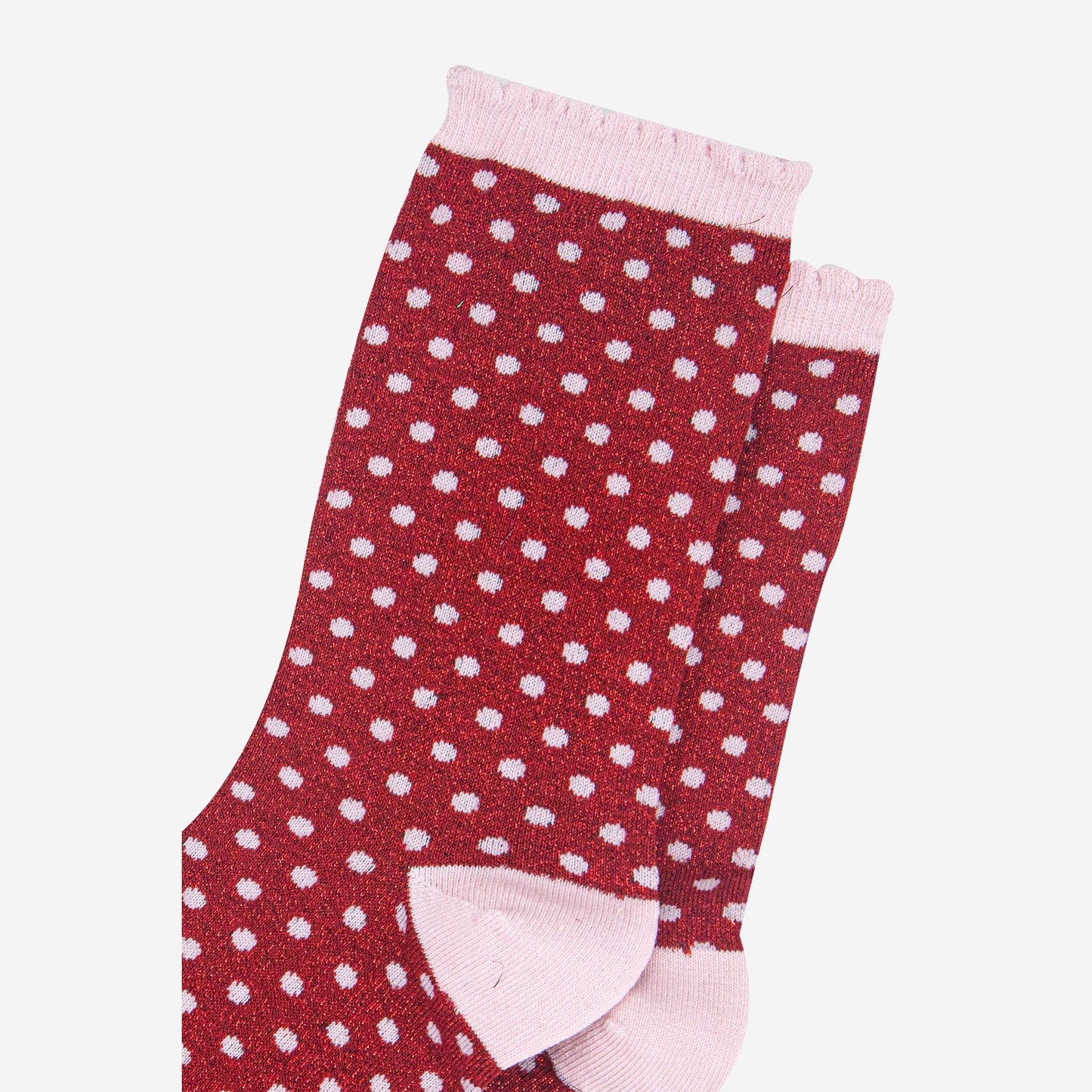 womens-red-pink-polka-dots-glitter-socks-close-up